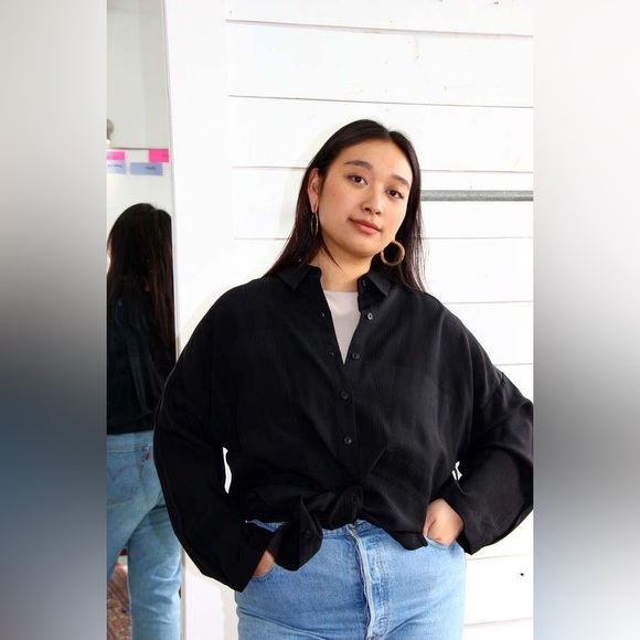 Nwt MYSTERY-Black BUTTON UP CAMO POCKET &Cuff Patch Military Adams’s Top - Picture 2 of 5